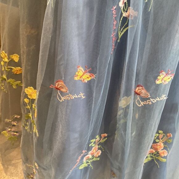 Women’s Blue Prom Party Dress Embroidered Flowers Butterflies Corset Back Size 4 - Picture 14 of 14